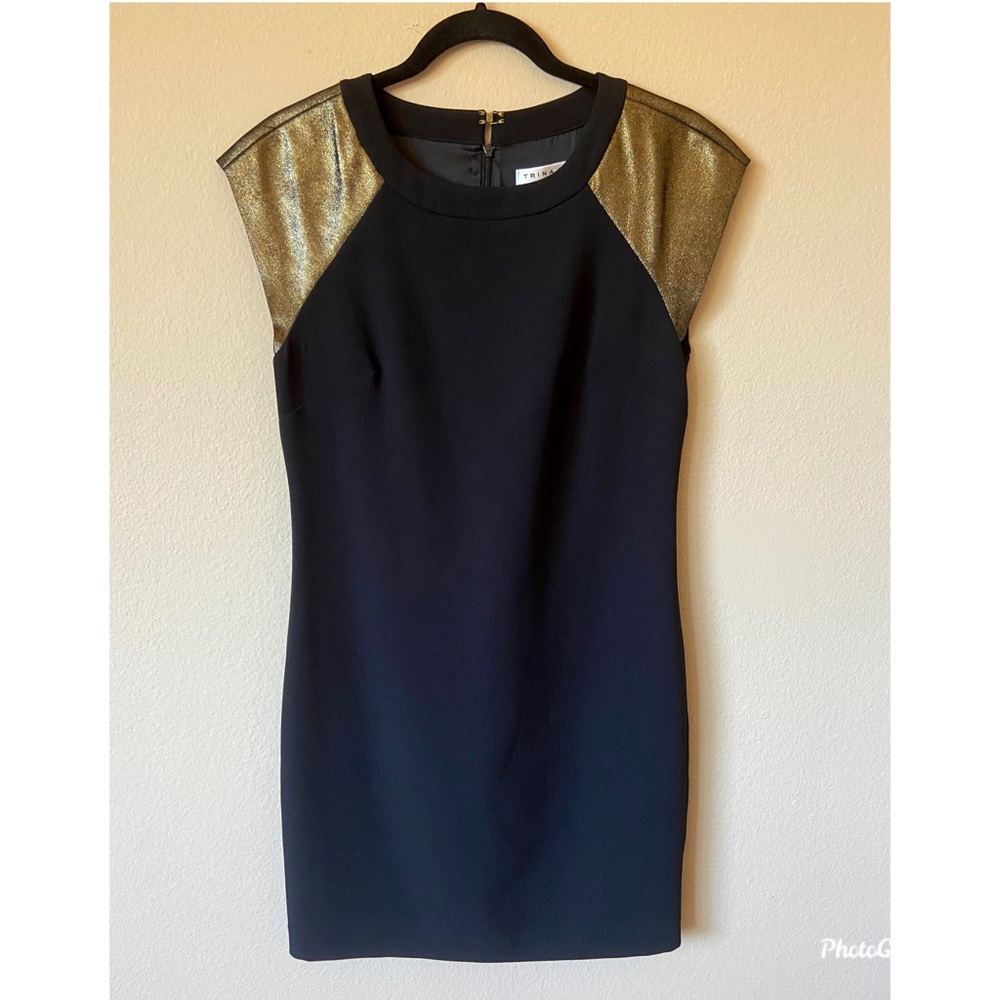 Trina Turk Comrie Shift Dress Black Gold Leather 2
